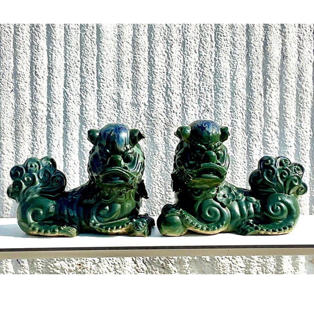 Vintage Emerald Glazed Ceramic Foo Dogs – A Pair For Sale - Image 13 of 13
