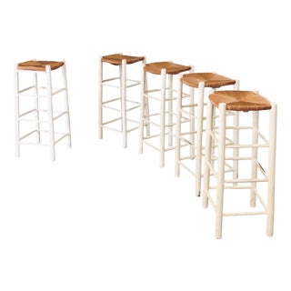 Rustic Handcrafted High Stools, France, 1940s, Set of 5 For Sale