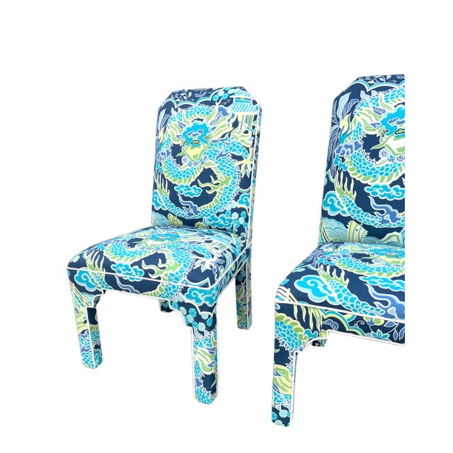 Pair MCM CasaBique Ming Armchairs in Thibaut “Imperial Dragon” For Sale - Image 15 of 18