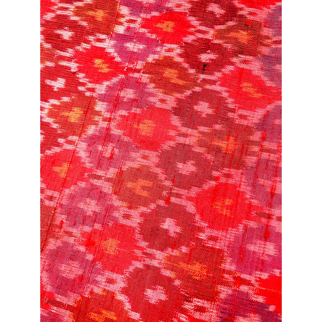 Indian Red Raw Silk Ikat Fabric Hand Spun Woven 7 Yards X 46 Inch Multicolor Green Blue Yellow For Sale - Image 3 of 6
