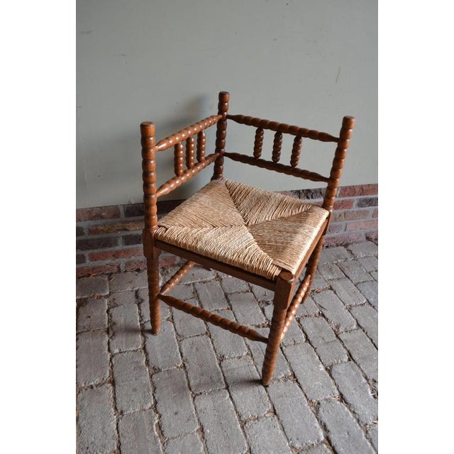 Antique Dutch Oak Corner Chair with Rush Seat, 1920s For Sale - Image 4 of 7