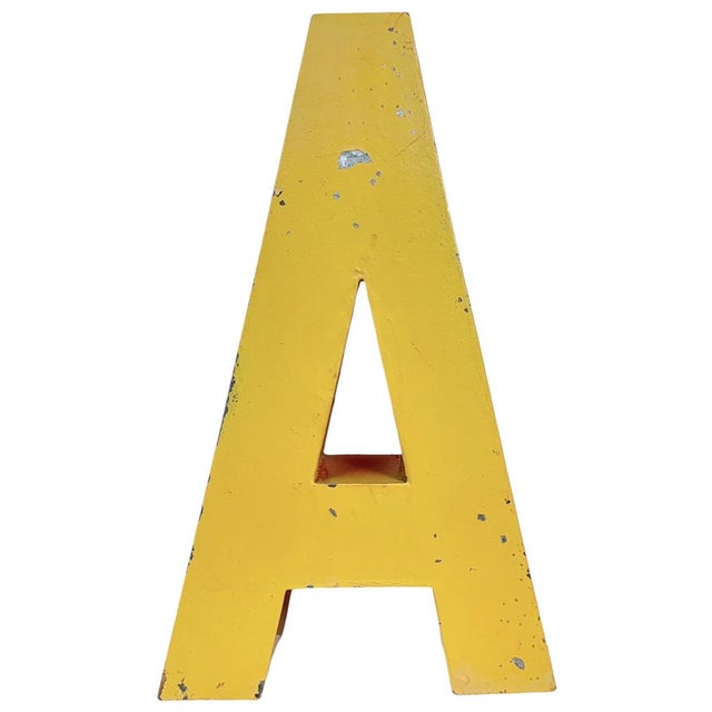 Large Vintage Yellow Iron Facade Letter A, 1960s For Sale - Image 11 of 11