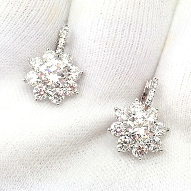 T Foster & Co Platinum Flower 4.84ctw Diamond Stud Halo Earrings GIA For Sale - Image 11 of 12