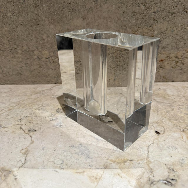 1980s Crystal Square Flower Vase Tizo For Sale - Image 5 of 8