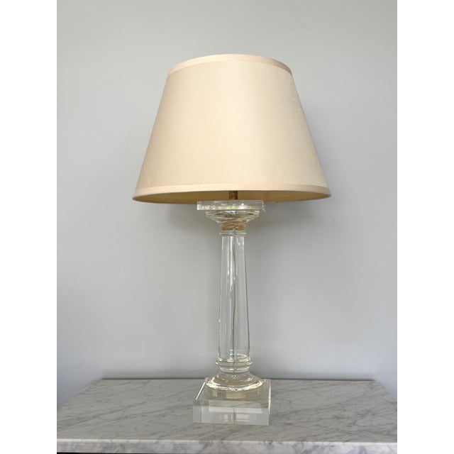 Restoration Hardware Saxon 28” Solid Crystal Glass Table Lamp – Neoclassical Doric Column, Original Shade For Sale - Image 6 of 11