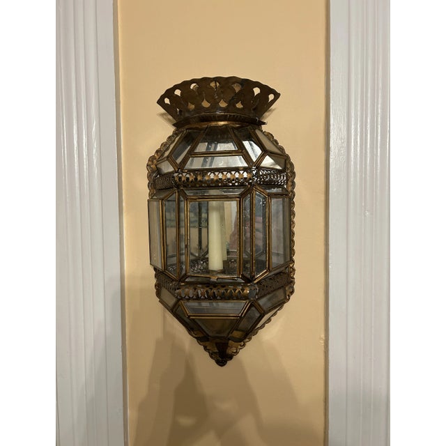 Metal Vintage Metal and Mirrored Wall Candle Sconce For Sale - Image 7 of 8