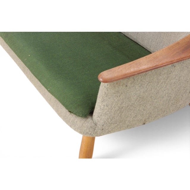 Mid 20th Century Attributed to Henry Schubell & Arnold Madsen 1950s Wool and Teak Freestanding Sofa For Sale - Image 5 of 6