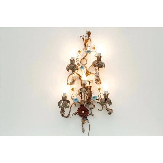 Large Italian Wall Lamp with Glass Flowers in the style of Banci Firenze, 1970s For Sale - Image 3 of 11