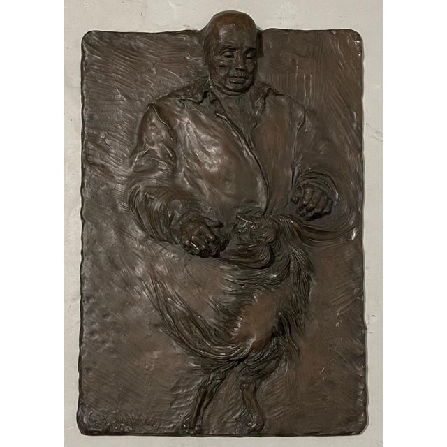 German Expressionist Bronze Relief Plaque Mans Best Friend, a Man and His Dog, 1985 For Sale - Image 4 of 14