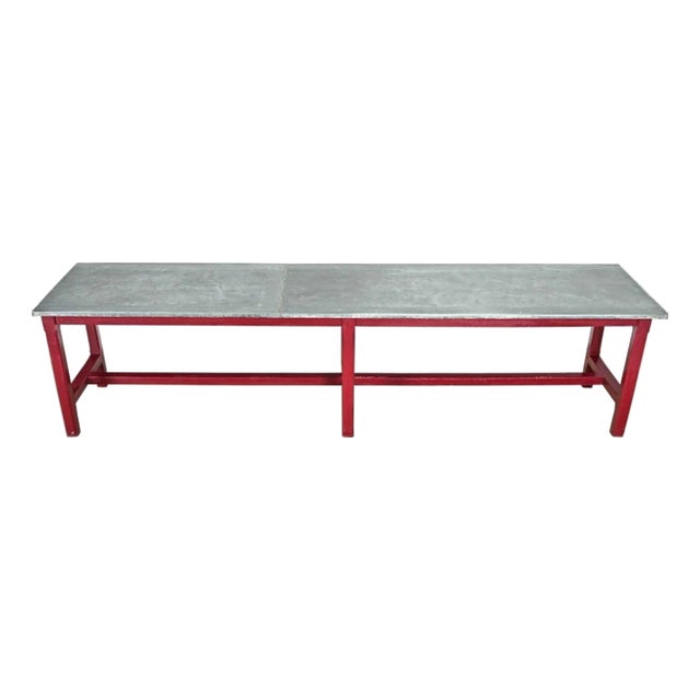 French Vintage Farm Table with Zinc Top For Sale