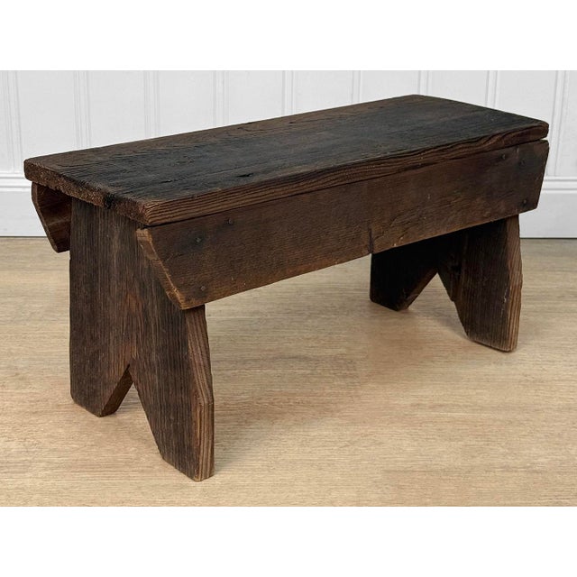Antique Primitive Farmhouse Wood Footstool Ottoman For Sale - Image 4 of 8