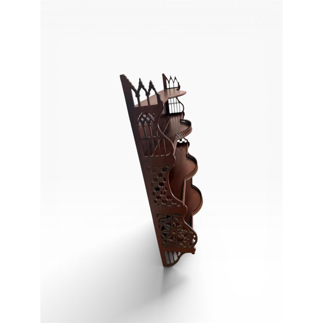 Gothic Late 20th Century Gothic Chippendale Style Mahogany Wall Etagere With Pierced Fretwork For Sale - Image 3 of 8