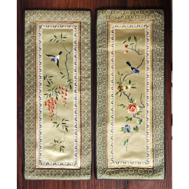 Pair of Contemporary Chinese Fine Silk Needlework Floral Panels For Sale - Image 12 of 13