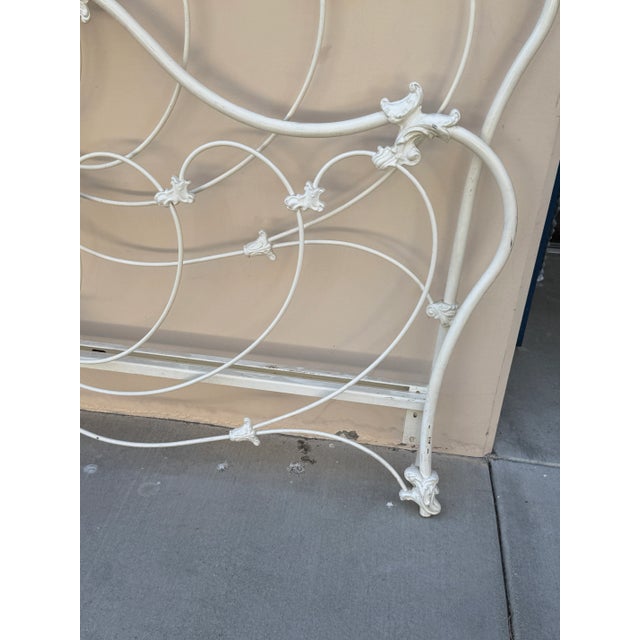 Vintage Elliott's Designs White Cast Iron Brass Queen King Headboard Footboard For Sale - Image 4 of 12