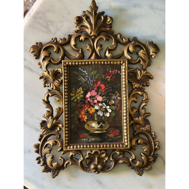 Rococo Vintage Rococo Style Miniature Still Life Paintings in Gilded Brass Frames – Pair For Sale - Image 3 of 13