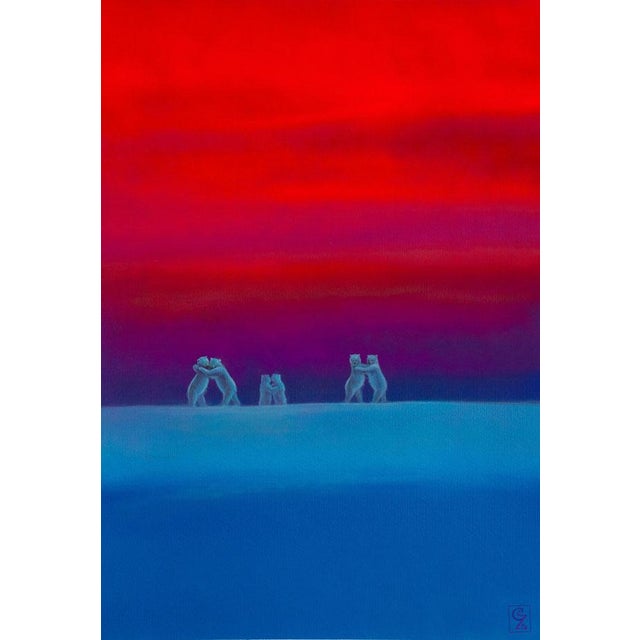Early 21st Century Dancing Bears at Dusk - Colorfield Surrealist Landscape, Acrylic on Paper, 2024 2024, 2010s For Sale - Image 5 of 5