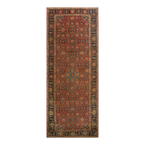 Elegant Red and Nasvy Blue Floral Antique Tabriz Rug