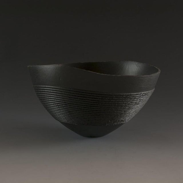 Contemporary Rope Bowl in Oak Black Stain Wood by Yann Marot For Sale - Image 3 of 7