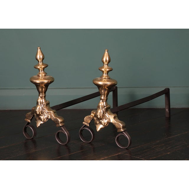Mid 18th Century Antique Dutch Brass and Wrought Andirons, 1750, Set of 2 For Sale - Image 5 of 5