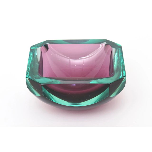 Vintage Murano Faceted Paddled Glass Bowl Emerald Green and Purple, 1960's For Sale - Image 11 of 11