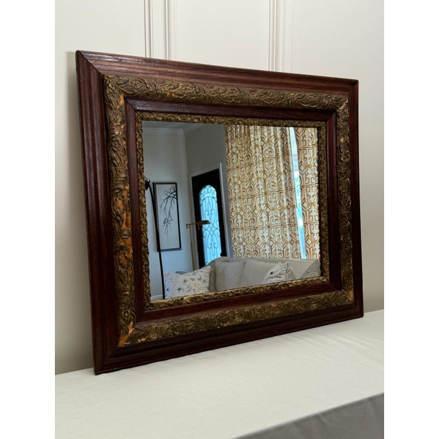 Brown Antique Traditional Victorian Gold Ornate Gesso & Solid Wood Walnut Finish Mirror For Sale - Image 8 of 11