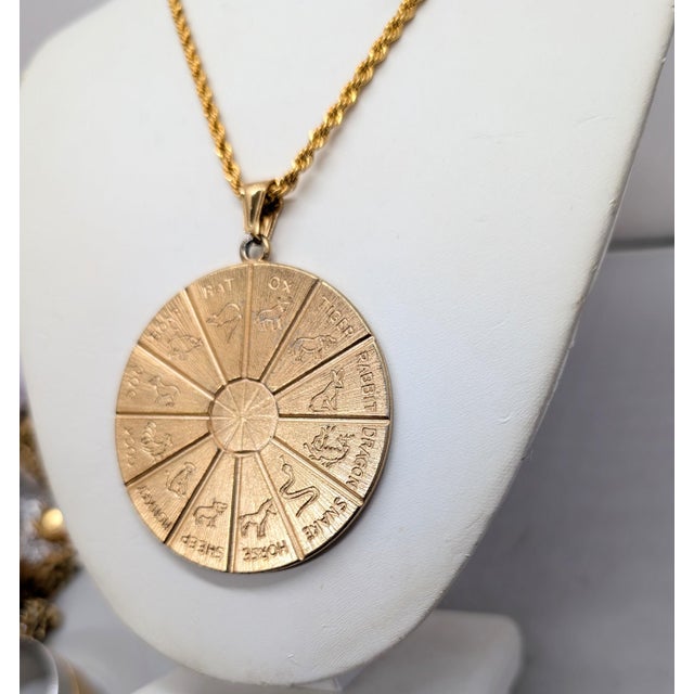 1970s Vintage 1970s Signed Napier Goldtone Round Horoscope Pendant Necklace For Sale - Image 5 of 9
