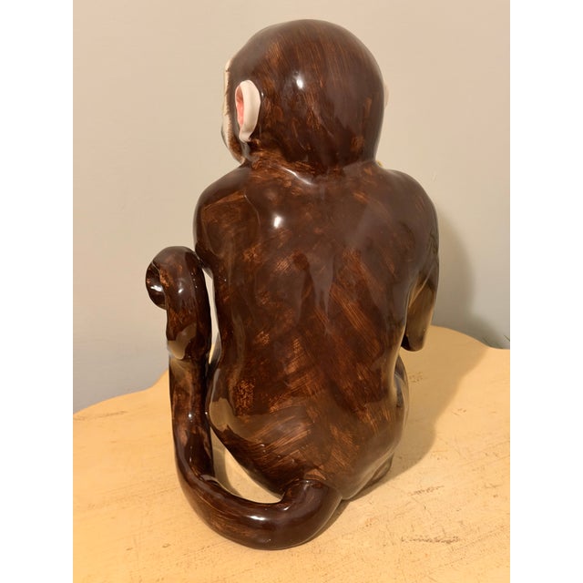 Hollywood Regency Vintage Extra Large Majolica Italian Sculpture Monkey & Banana Hand Painted Sitting. For Sale - Image 4 of 10