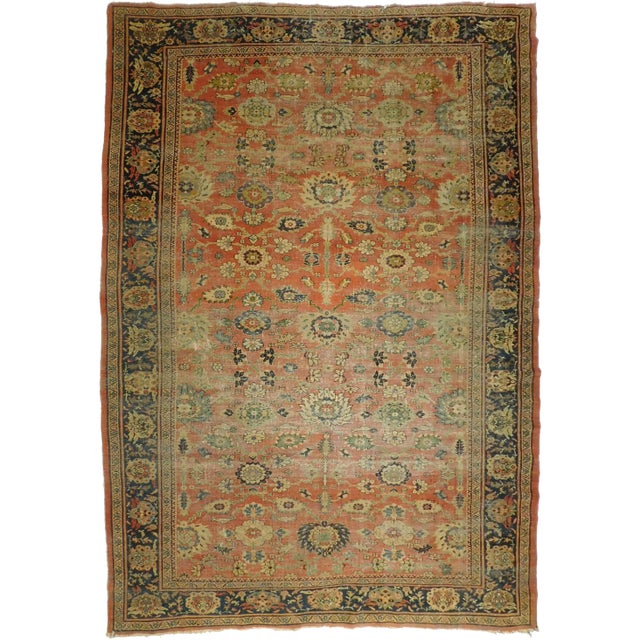 Distressed Antique Sultanabad Persian Rug - 7'1" x 10'2" For Sale