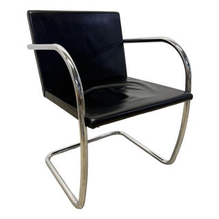 Mies Van Der Rohe Tubular Brno Black Leather 245 Chair for Knoll, 1980s For Sale