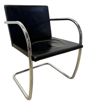 Mies Van Der Rohe Tubular Brno Black Leather 245 Chair for Knoll, 1980s