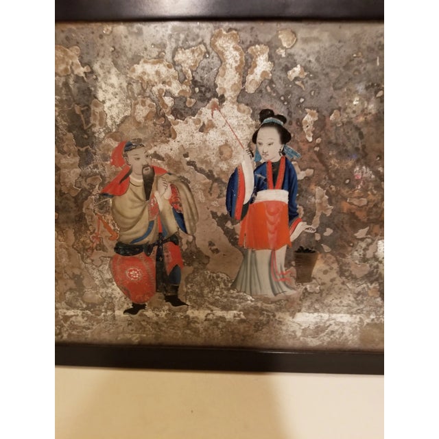 Silver Chinese Export Reverse Painting on Glass For Sale - Image 8 of 12