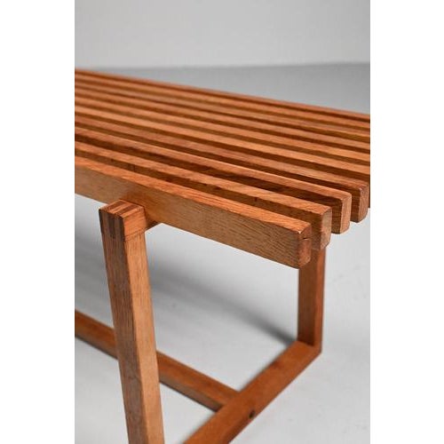Vintage Oak Slatted Bench For Sale - Image 5 of 10