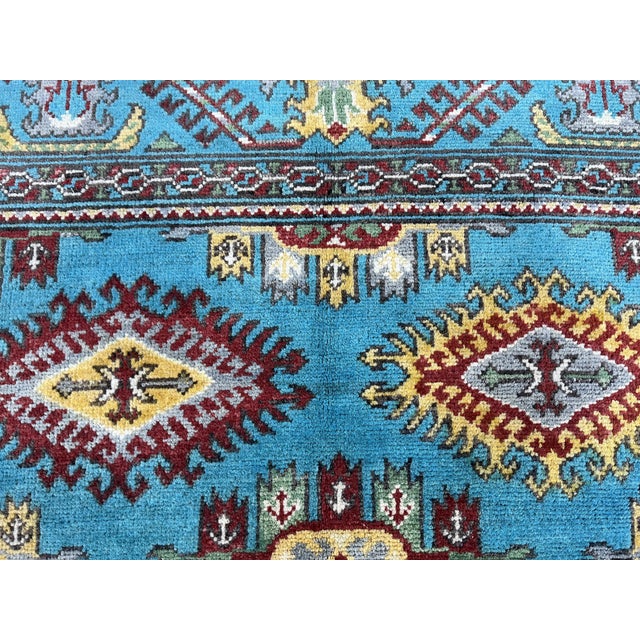 Turquoise Turquoise Kazak Wool Rug With Repeating Medallions, 3'11" X 5'10" For Sale - Image 8 of 15