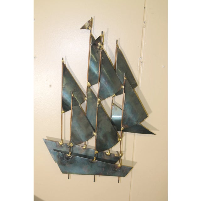 Mid-Century Modern Curtis Jere Style Metal Sailboats Wall Sculpture - 2 Pieces For Sale - Image 3 of 6