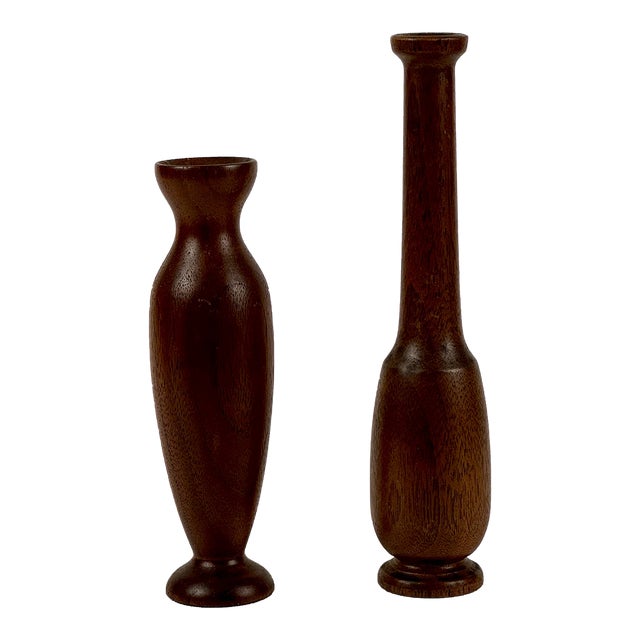 Pair of 1980s Stan W. Bednarz Vintage Wood Turning Miniature Vases For Sale