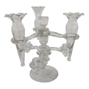 Vintage Convertible Pressed Glass Epergne Centerpiece With Three Trumpet Vases, 6 Piece Set