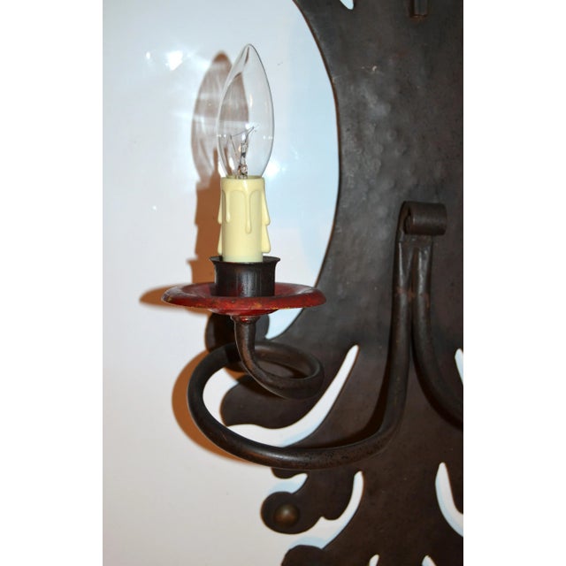 Brown Spanish Gothic Revival Forged & Hammered Iron 2 Light Sconces - a Pair For Sale - Image 8 of 13