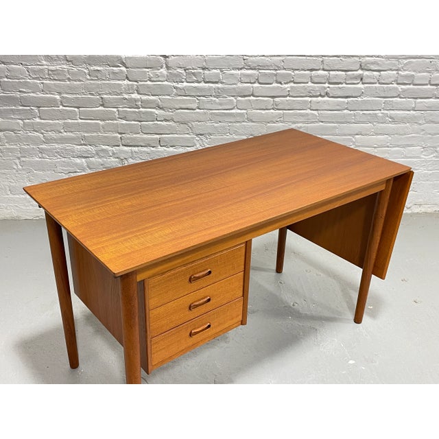 Mid Century Modern Teak Double Sided Desk | Expandable Danish Drop Leaf Desk, 1960's For Sale - Image 13 of 16