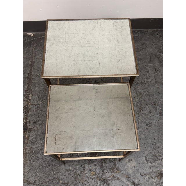 Silver Restoration Hardware Antiqued Mirrored Nesting Tables, Set of Two For Sale - Image 8 of 12