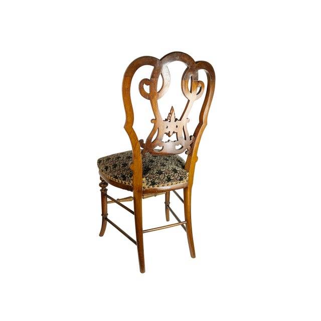 19th Century Sculptural Backrest Walnut and Velvet Sec Dining Chairs, Set of 4 For Sale - Image 9 of 13