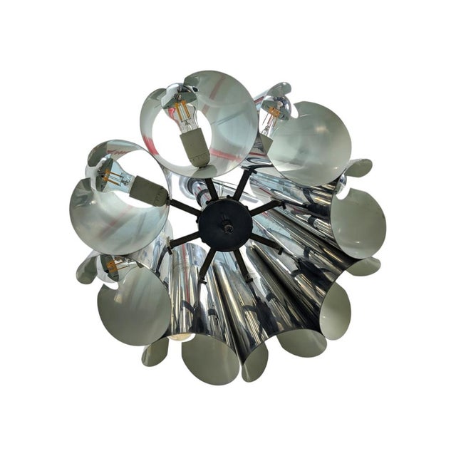 Vintage Chromed Steel Pendant Lamp with 8 Lights, 1970s For Sale - Image 4 of 8