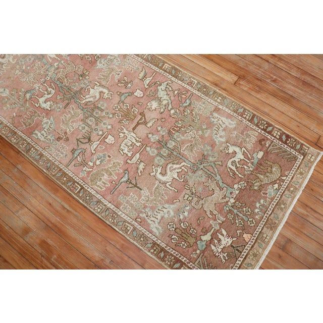 1940s Persian Animal Pictorial Pink Color Runner For Sale - Image 18 of 18