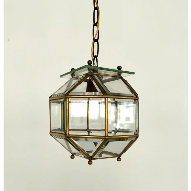 Italian Brass and Cut Glass Pendant Lamp, 1960s For Sale - Image 8 of 14