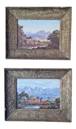 20c Oil on Boards by Percy Wort of Natal South African Scenes - a Pair