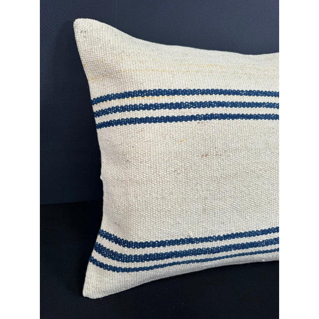 Turkish Hemp Pillow Cushion Natural Beige Blue Cushion Cover 20x20 #18157 Enhance your home decor with our Kilim Pillow...