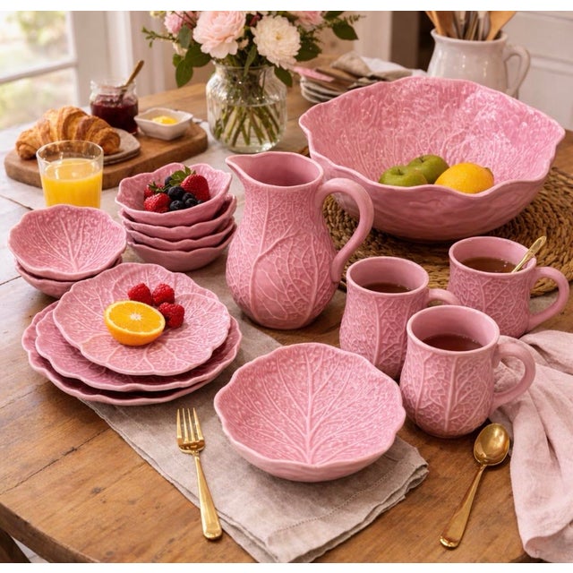 Mid 20th Century Cabbage Ware Pink Serving Bowls in the Style of Dodie Thayer - 5 Pieces For Sale - Image 9 of 9