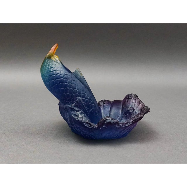 Daum Mid 20th Century Daum France Signed Pate De Verre Fish Koi Art Glass Bowl Trinket Dish For Sale - Image 4 of 9