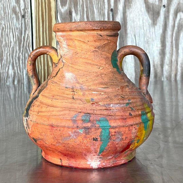 Vintage Boho Hand Painted Pottery Vase For Sale In West Palm - Image 6 of 6
