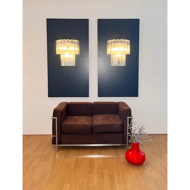 1990s Vintage Murano Glass Tube Wall Sconces with 13 Transaparent Glass Tube, 1990s, Set of 2 For Sale - Image 5 of 17