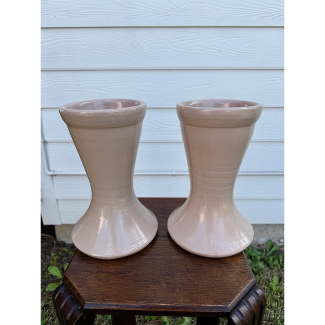 Blush A Pair of Traditional Blush Ceramic Pottery Vases For Sale - Image 8 of 11